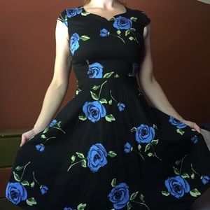 Retro Blue Rose Party Dress